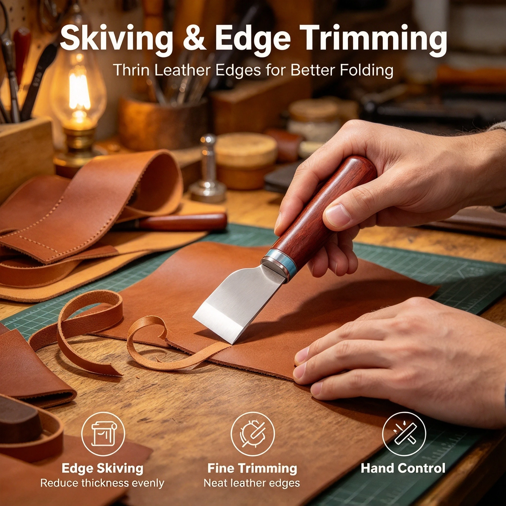 Sandalwood Handle Leather Cutting Knife DIY Leathercraft Tool Straight Curved Bevel Blade for Bag Wallet Craft Skiving Trimming
