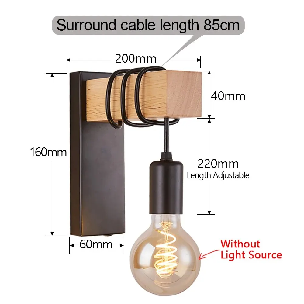 Lampada da parete a LED in legno retrò E27 220V 110V lampade da comodino industriali a soppalco per soggiorno lampada da comodino per bagno