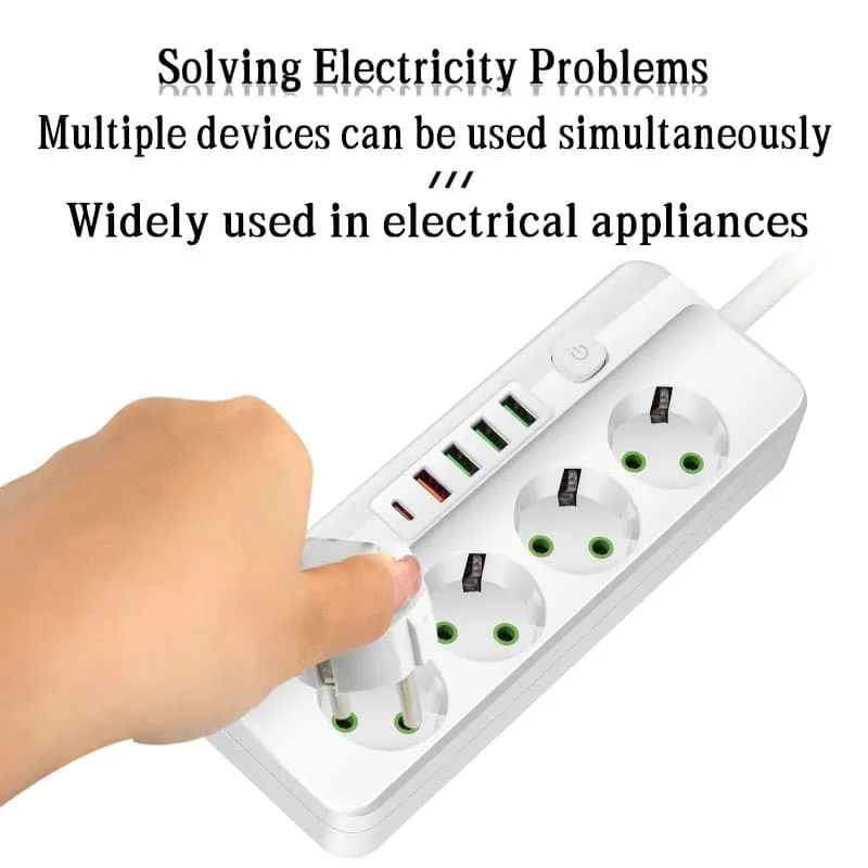 Eurostecker Steckdosenleiste 3/4/5/6 Steckdose 2500W Steckdose mit 4 USB 1 Typ-C Anschluss 2m Verlängerungskabel Adapter 2.1A Schnellladung