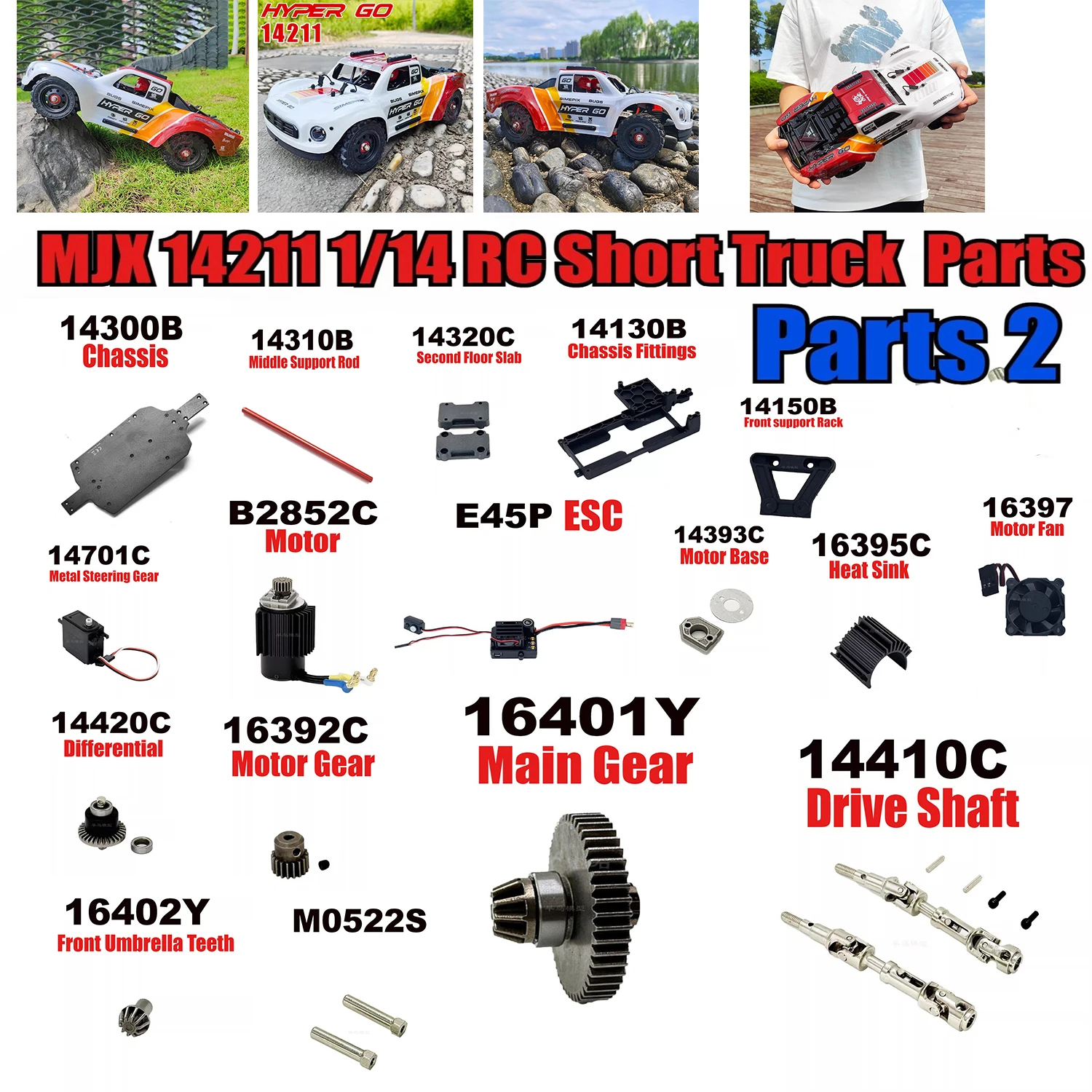 MJX 14211 1/14 RC Short Truck Upgrade Parts Chassis Metal Servo Motor Gear ESC Differential Second Floor Off-road Vehicle Part 2