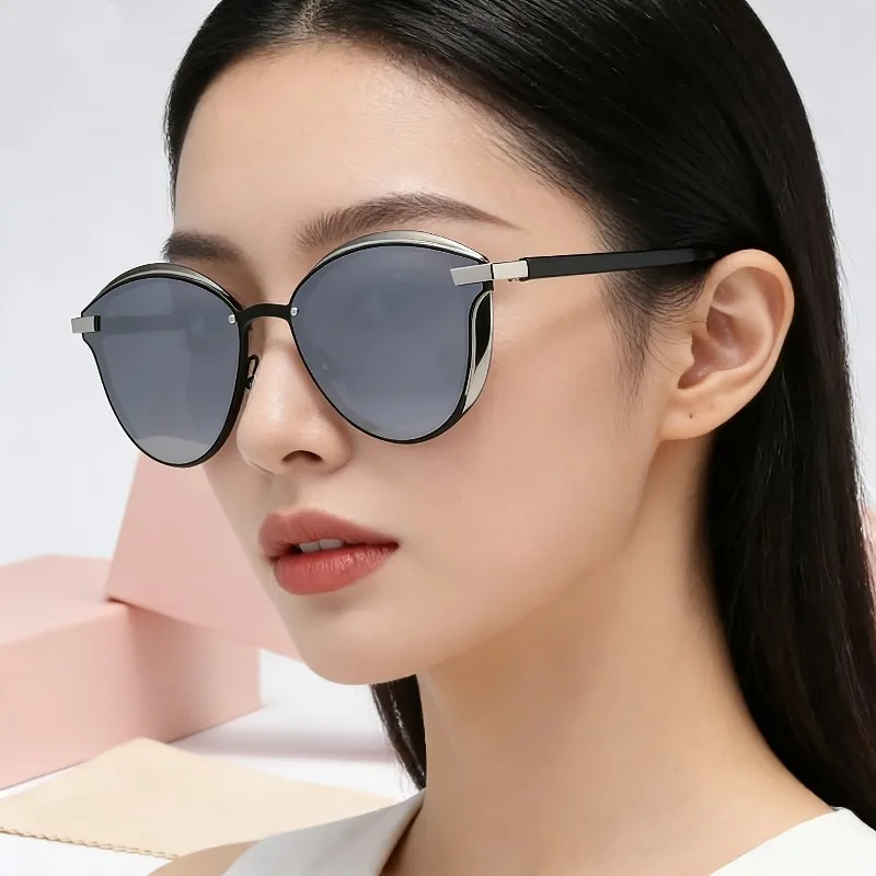 Neue Übergroße Retro-Katzenaugen-Sonnenbrille für Damen mit Luxuriösem Metallrahmen, Modische Großrahmige Party-Sonnenbrille
