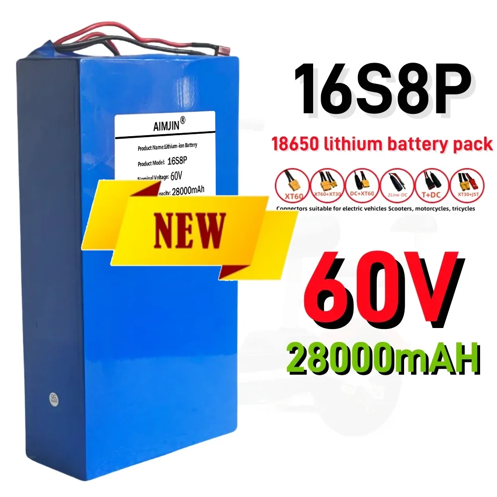 💖🎊 New 60V 28Ah 18650 16S8P Lithium Battery Pack, Battery 3000W High Power Rechargeable Battery + 67.2V Charger,