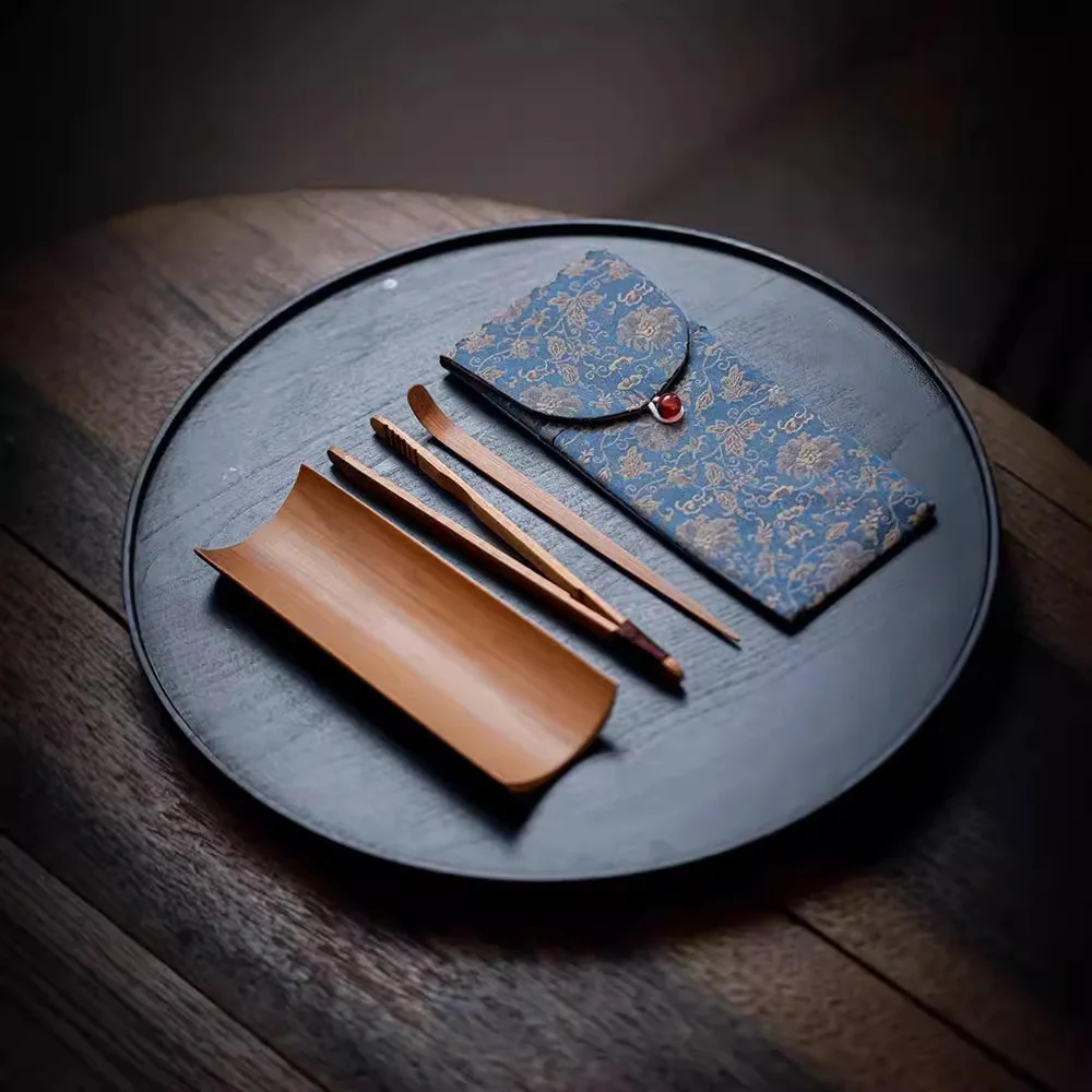 Brocade Fabric Tea Set Six Gentlemen Set Tea Scoop Three-Piece Set Storage Bag Gongfu Tea Set Accessories Tea Tongs Tea Scoop