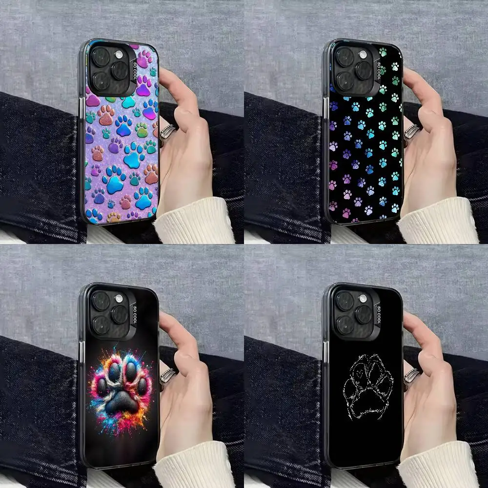 

Dog Footprints Puppy Paw Print Phone Case For iPhone 16,15,14,13,12,11,Mini,Pro,E,SE4,XS,MAX Black Candy Matte Cover