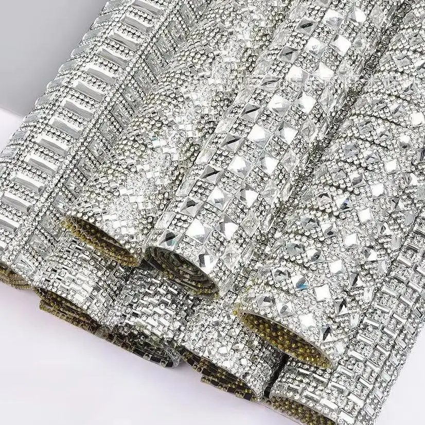 24*40 cm weißes Glas, Strass-Applikation, Strass-Netz, Kristallband, Aufkleber, Applikationen für Hochzeitstorte, Vase, Telefon, Dekoration