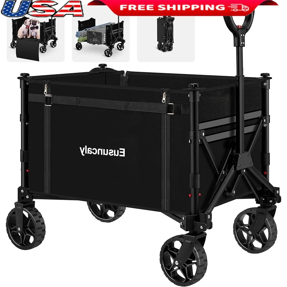 

Heavy Duty Collapsible Utility Cart with 360° Rotating Wheels Grocery Camping Shopping Sports Garden