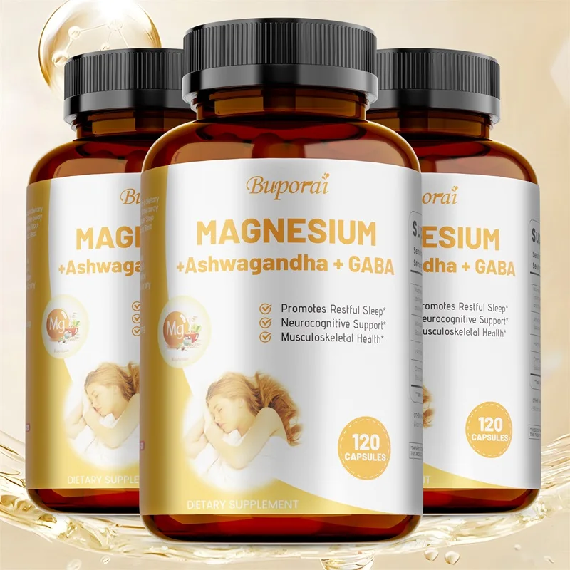

Magnesium + Ashwagandha & GABA - Relieve Anxiety, Increase Energy and Focus, Improve Sleep, Support Brain and Memory