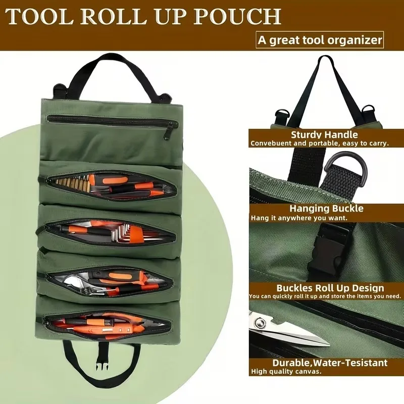 Multifunctional Roll Up Tool Bag Durable Electrician Mechanic Organizer Outdoor Storage Solution Ideal for Father's Day Gift