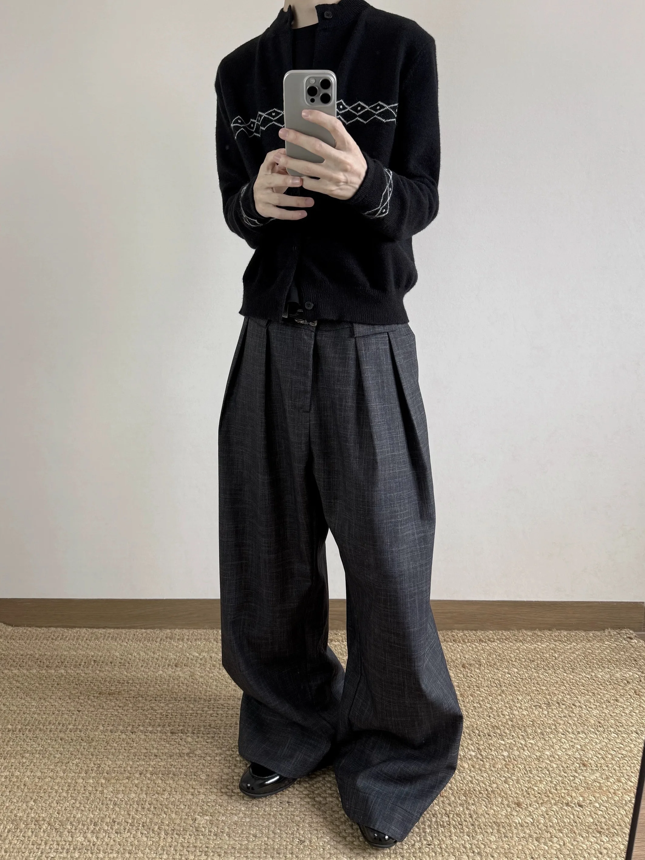 

Винтажные повседневные брюки в полоску с двойной складкой и широкими штанинами, мужские универсальные брюки из полиэфирного волокна CleanFit Silhouette для поездок на работу