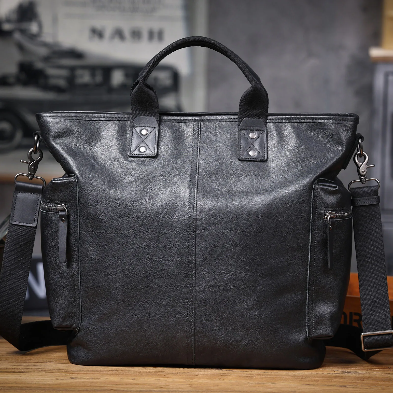 Echtleder Herren-Aktentasche 15 Zoll Laptop-Tasche Einfache Rindsleder-Handtasche Pflanzlich gegerbtes Leder Modischer Casual-Stil – Detail 8