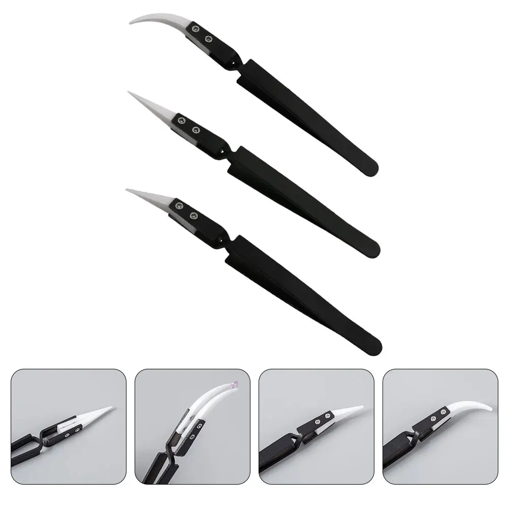 

3pcs Electronic Tweezers Precision Ceramic Tips Non Magnetic Acid Resistant Straight Curved Industrial H Tools Heat