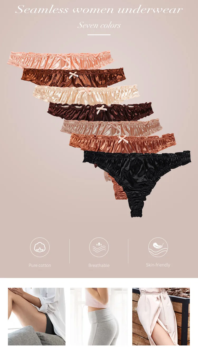 1Pcs/7Pcs Heißer Verkauf Damen Rüschen Trim Satin Eis Seide Nahtlose No Show Unterwäsche Unsichtbare Slip Tanga Bragas frauen Höschen – Detail 4