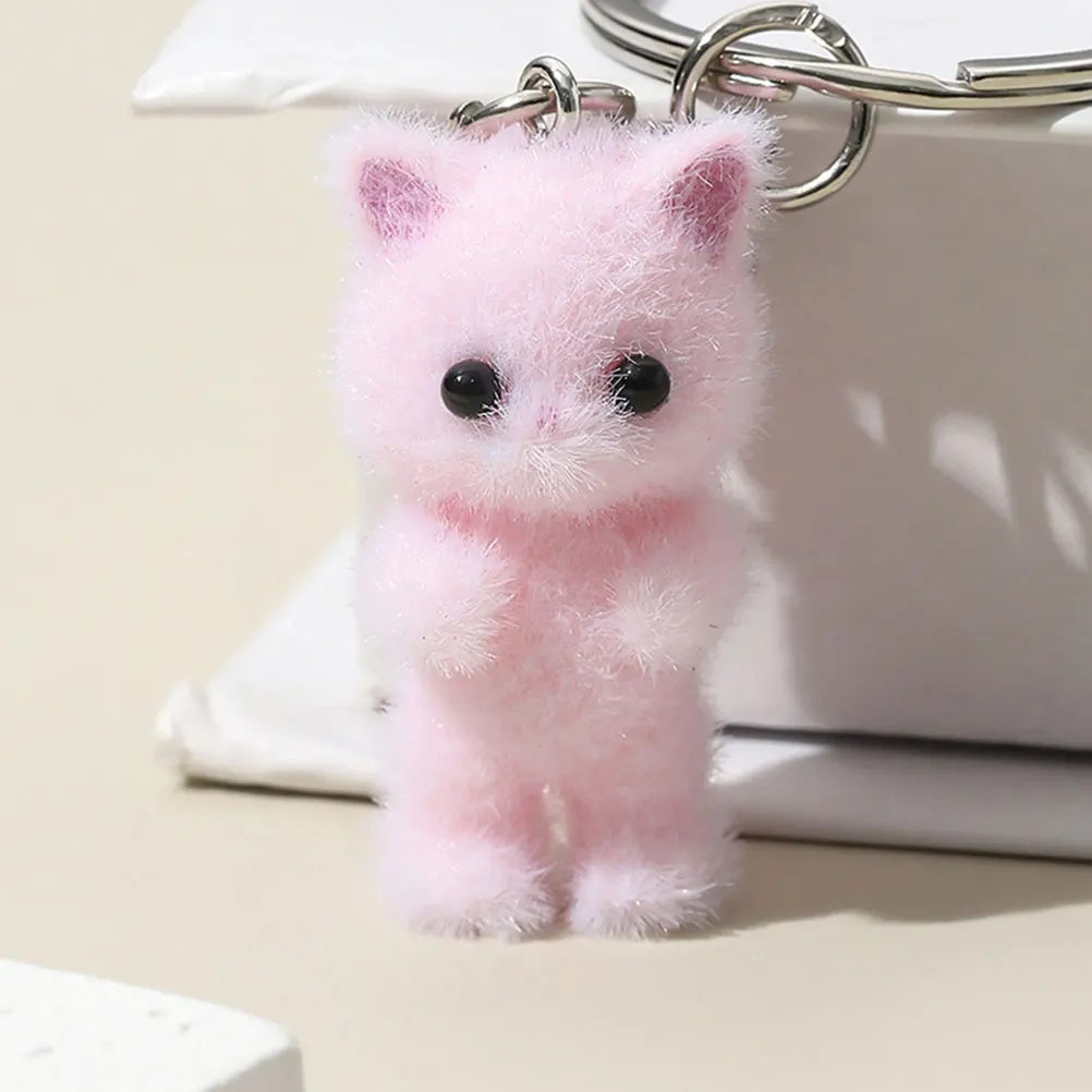 

10pcs Pink Small Flocking Cat Charms Keychain Necklace Pendant for Crafts Jewelry Making Bracelet Gifts Customizable