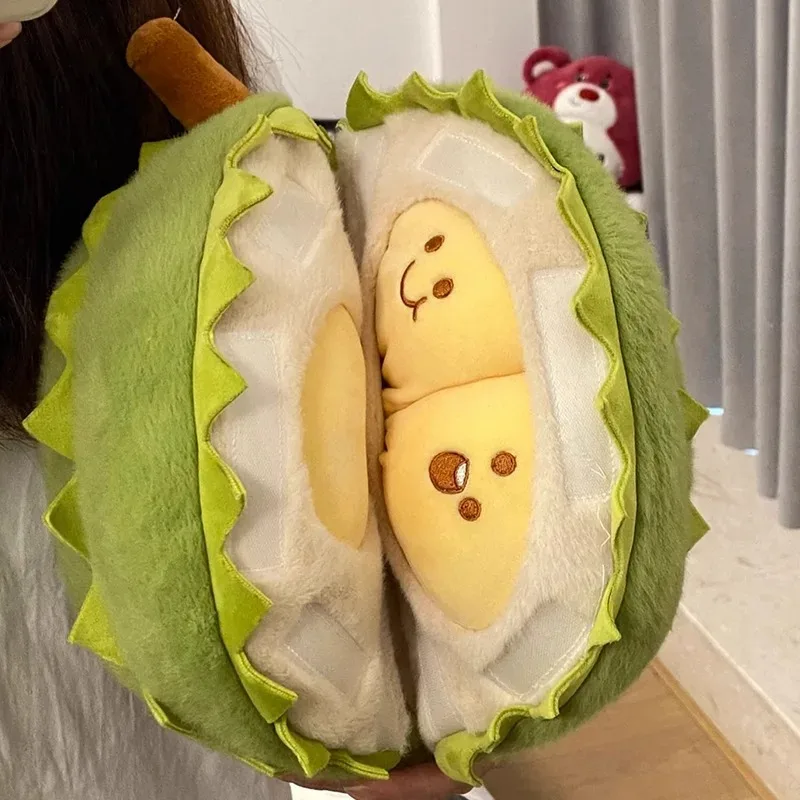 New Creative Detachable Durian Plush Toy Fruit Durian Plushie Toy Pillow Cute Peeling Durian Plush Doll Soft Vivid Fruits Doll