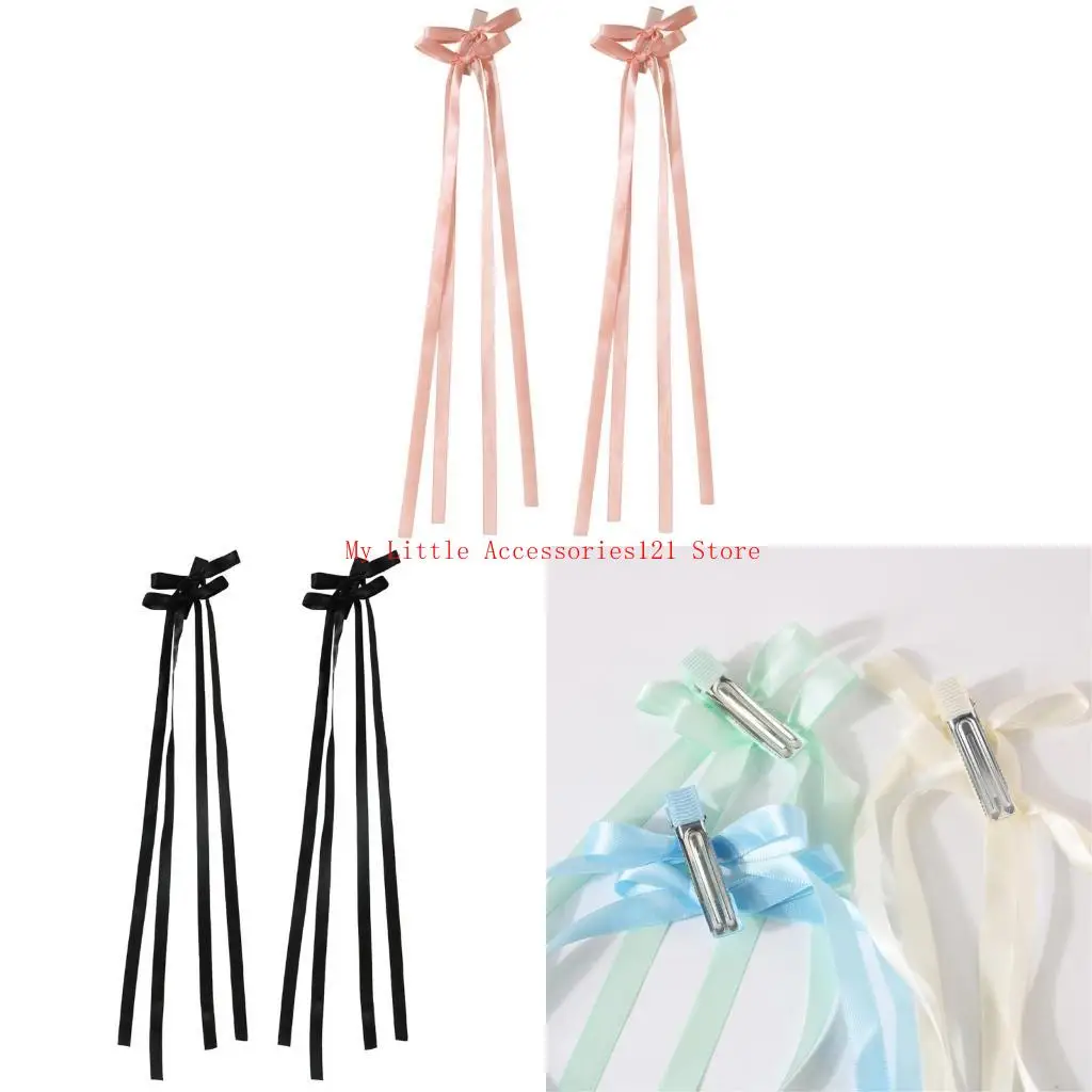 

Sweet Girls Hair Clip Fairy Long Ribbon Bowknot Balletcore Clips for Ladies