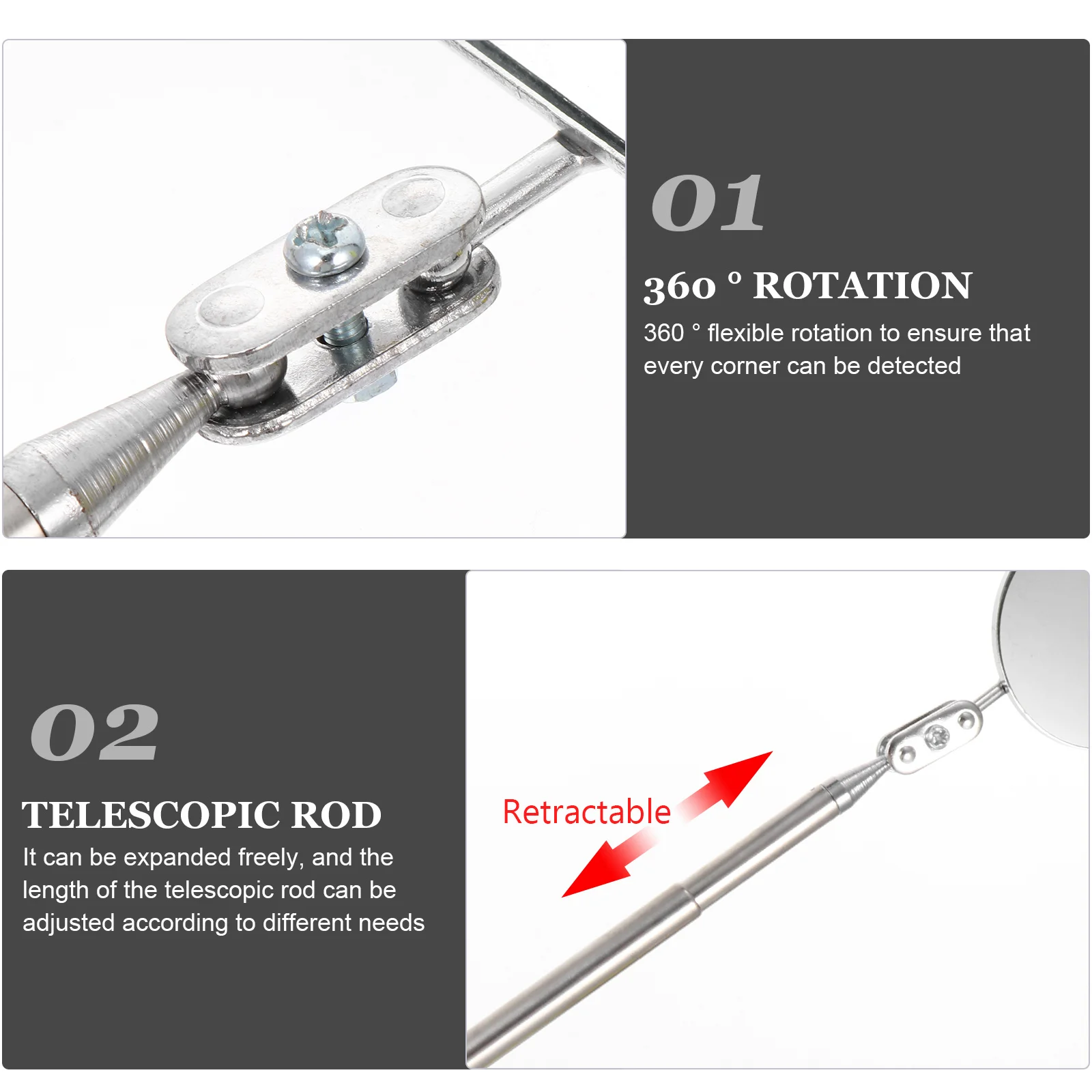 

2Pcs Vehicle Telescoping Swivel Inspection Mirror Auto Tool for Car Engine Hvac Undercarriage Checking Vehicle Inspection Tool
