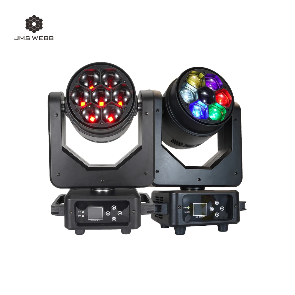 JMS WEBB 2pcs LED Bees Eyes 7X20W Zoom Moving Head Light  Dimmer DMX512 for Disco Wedding Party Church Stage Equipment