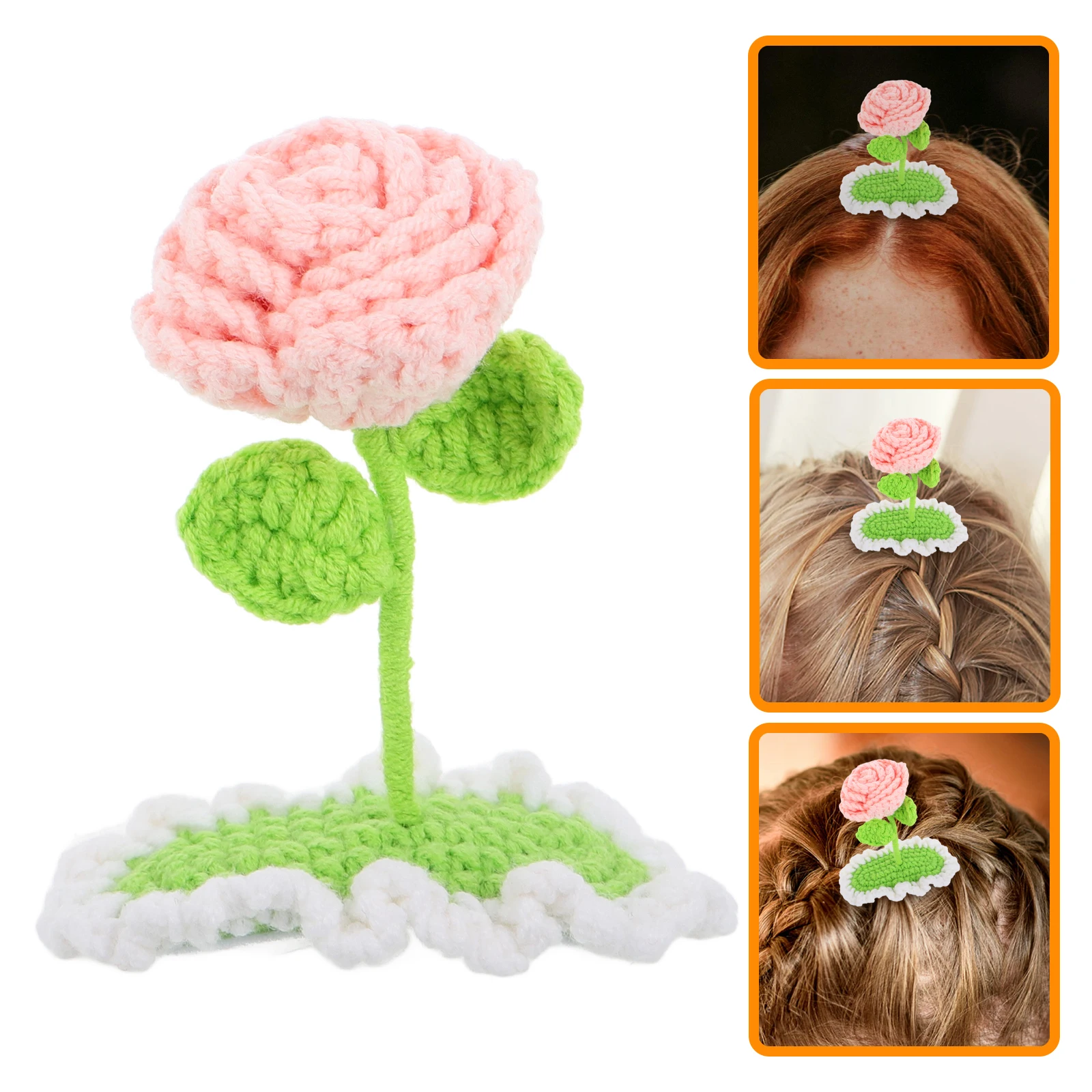 

Handmade Crochet Flower Hair Barrettes Nontoxic Durable Lightweight Secure Clip Toddler Girls Daily Use Party Wedding