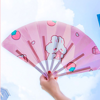 Cartoon Hand Crank Cool Fan Creative Summer Small Fresh Cute Portable Folding Fan PP Plastic Folding Fan for Student Children