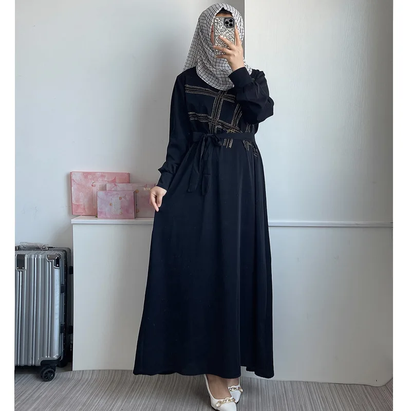 

Spring solid Muslim Dress Long Sleeve Ramadan Turkey Vestidos Vintage Holiday Maxi Robe Kaftan Tunic Sundress