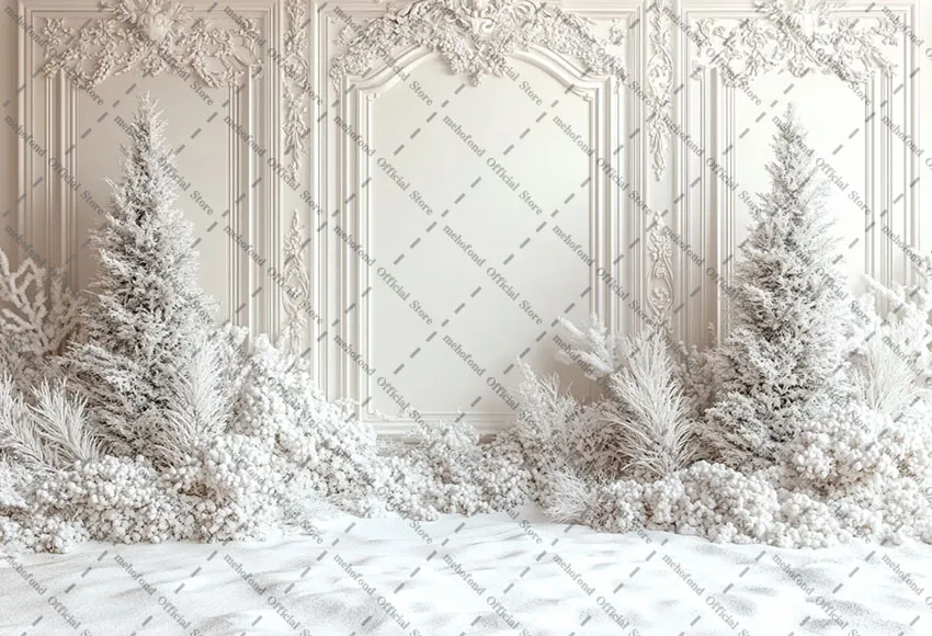 Mehofond Fotografie Hintergrund Winter Weihnachten Weiß Panel Wand Schnee Kiefer Kinder Familie Porträt Dekor Hintergrund Foto Studi