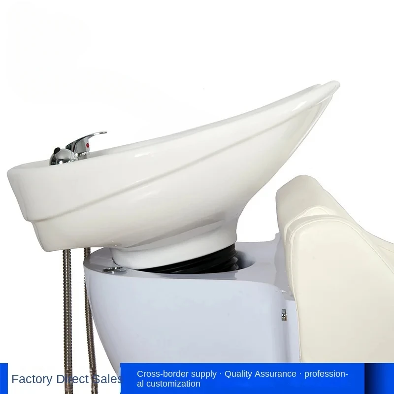 Barber Shop Shampoo Chair for Hair Salon FRP Hair Salon Ceramic Basin Massage Half Lying Flushing Bed Trendy