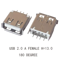 5PCS USB 2.0 Jack A Type USB Connector Female Socket Straight Feet 180degree DIP (H=13.0mm) Curled Flat Mouth