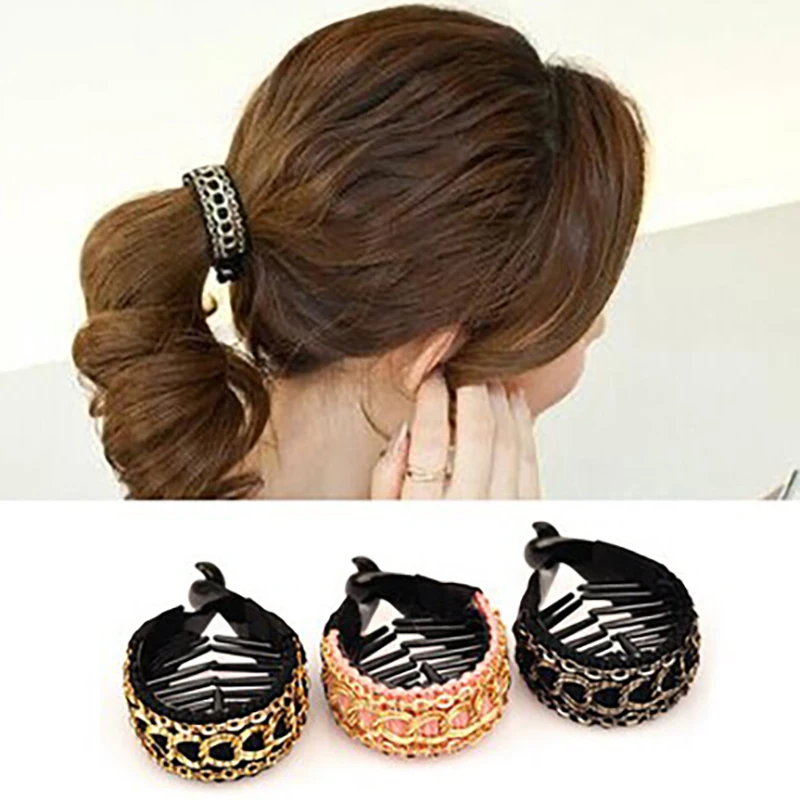 Coletero redondo para mujer, clip de sujeción para el pelo, pasadores de pelo, hebilla, peine, accesorios de peinado