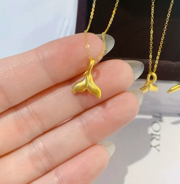 100% real gold 999 pendants 24k pure gold fishtail pendants