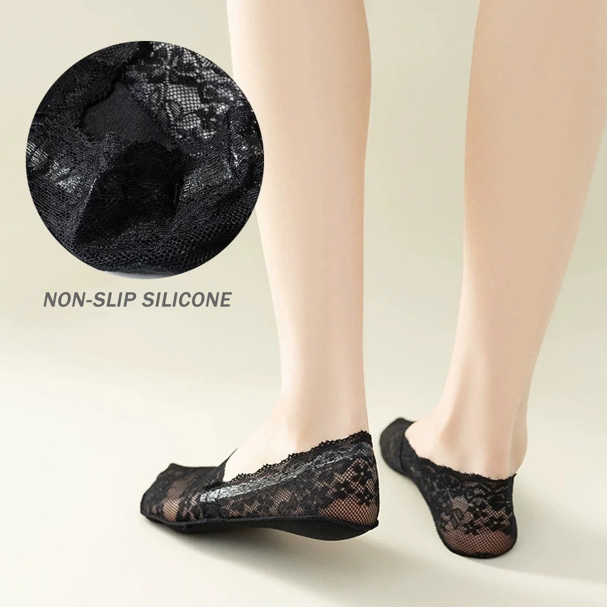 5 Pairs Women's Summer Lace Invisible Socks Boat Mesh Thin Low cut Socks Slippers Female Ankle Silicone No Show Socks Non-slip