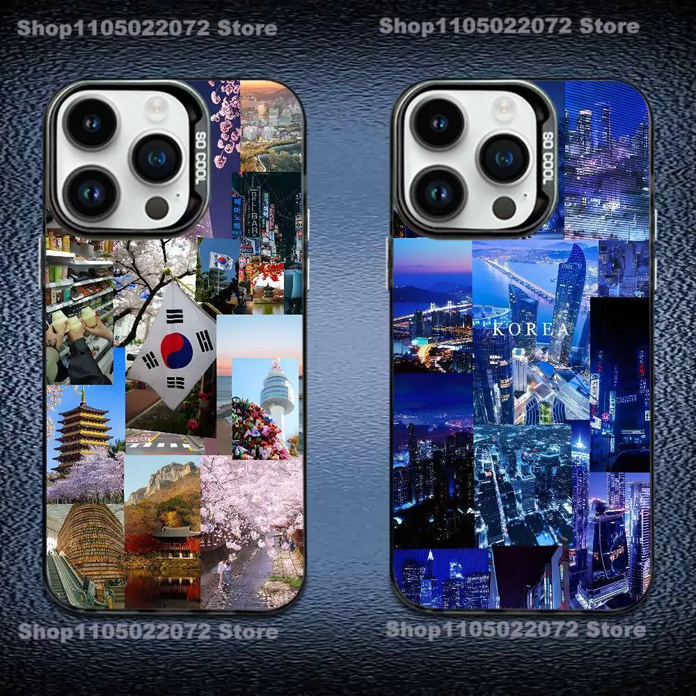 

South Korea SEOUL Travel Phone Case For iPhone 16,15,14,13,12,11,Mini,Pro,E,MAX Black Candy Matte Shockproof Cover