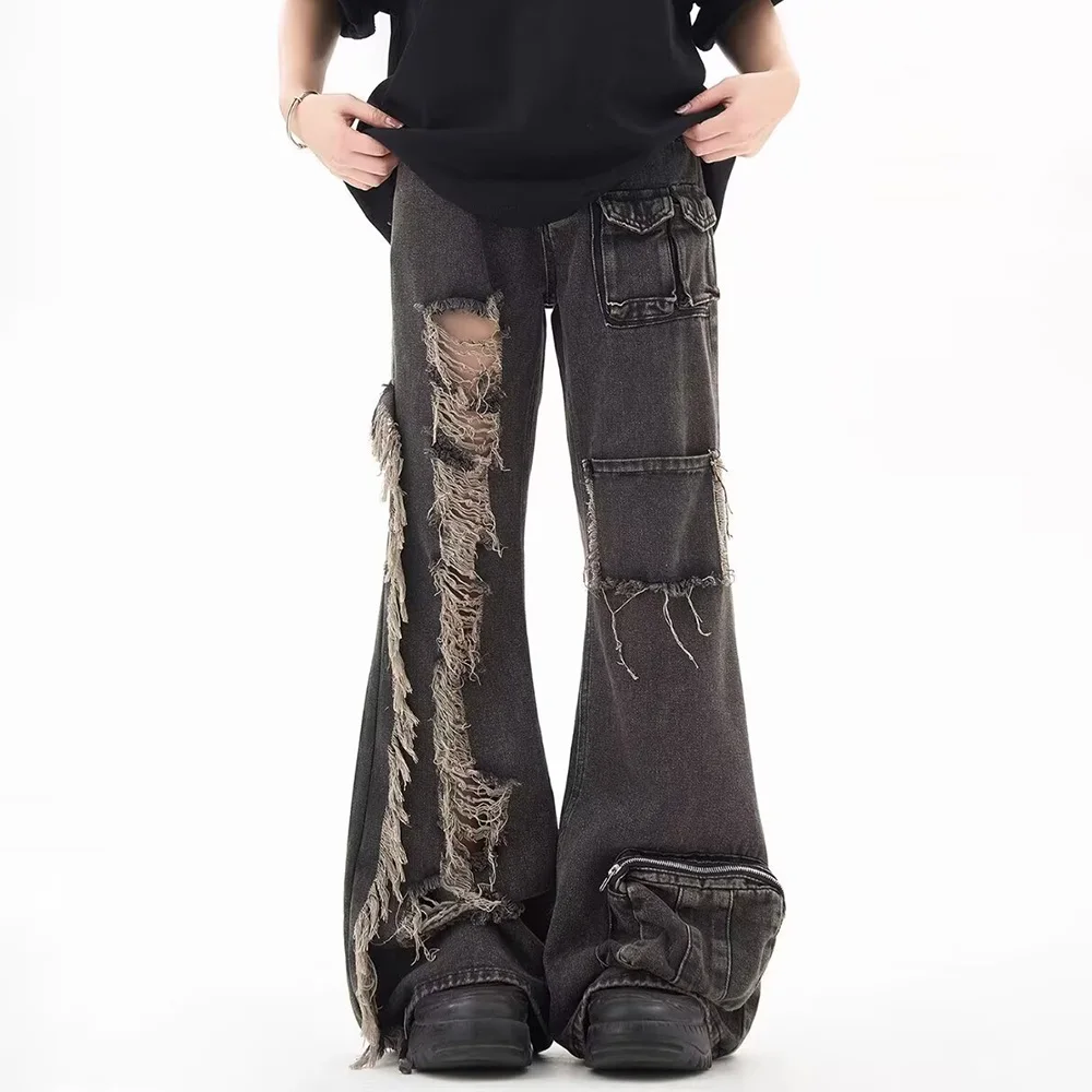 

Новинка 2024, мужские рваные джинсы Y2k, Harajuku, винтажный шикарный модный тренд, повседневные свободные мужские брюки в стиле хип-хоп, комбинезоны