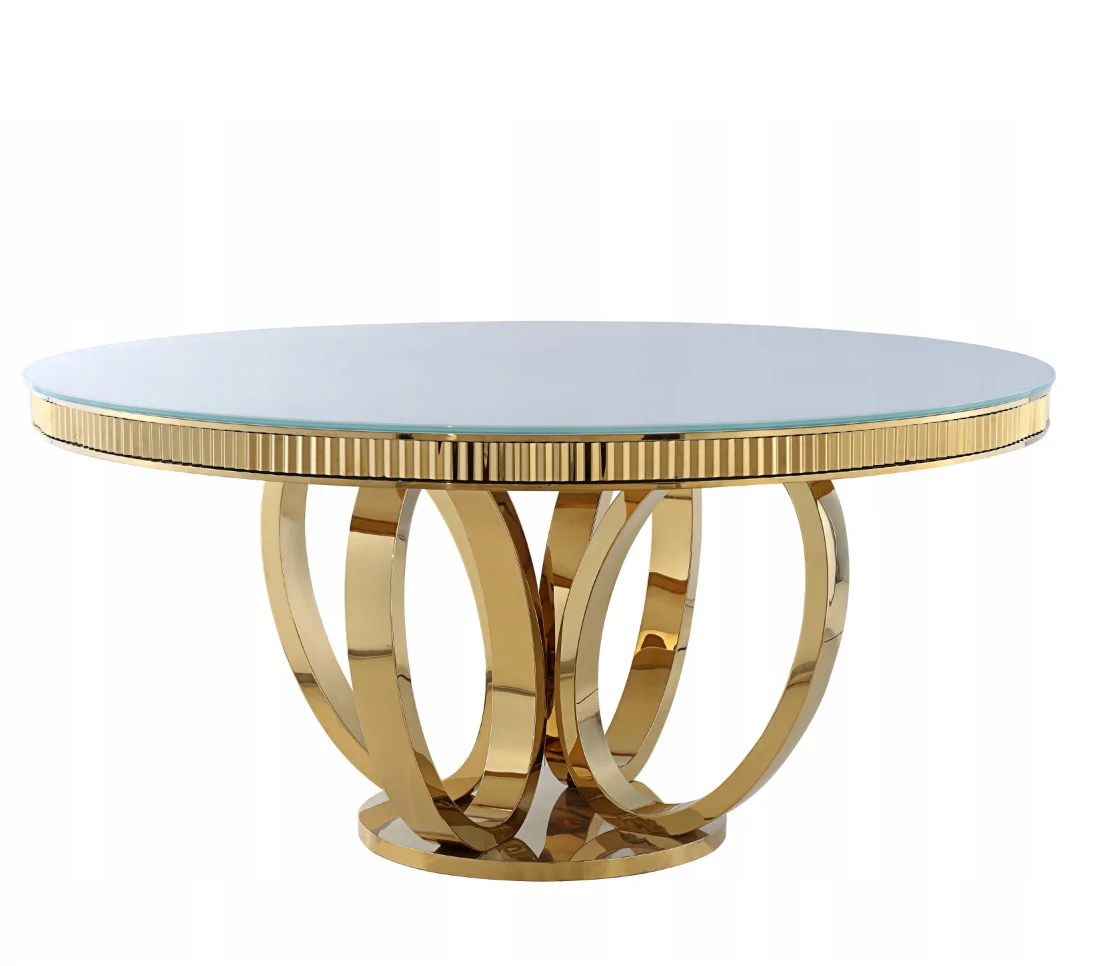 

！@Modern Stainless Steel Round Dining Table Tempered Glass Marble Wedding Table for Home Hotel Restaurant