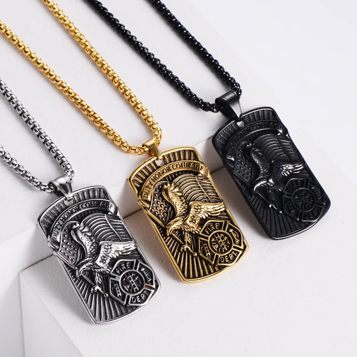 Vintage Stainless Steel Fireman Firefighter Eagle Pendant Men's Men's for Necklace Jewelry Chain Accessories Chains