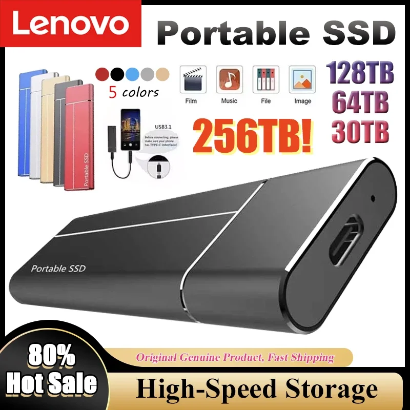 

Внешний жесткий диск Lenovo 2 ТБ, 4 ТБ, 16 ТБ, Type-C USB 3.1, высокоскоростное внешнее хранилище для ноутбуков