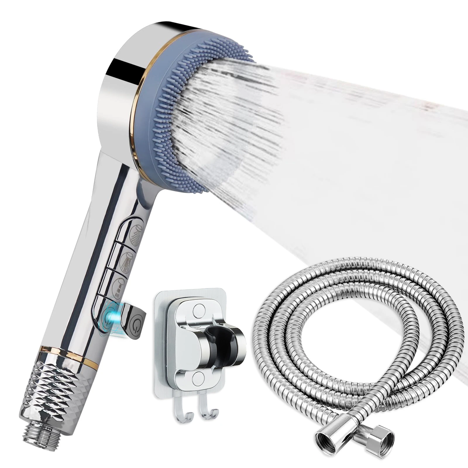 Neuer 4-Stufen-Einstellbarer Hochdruck-Duschkopf mit Handbrause und Filter, Wassersparender Duschkopf mit Schlauchset