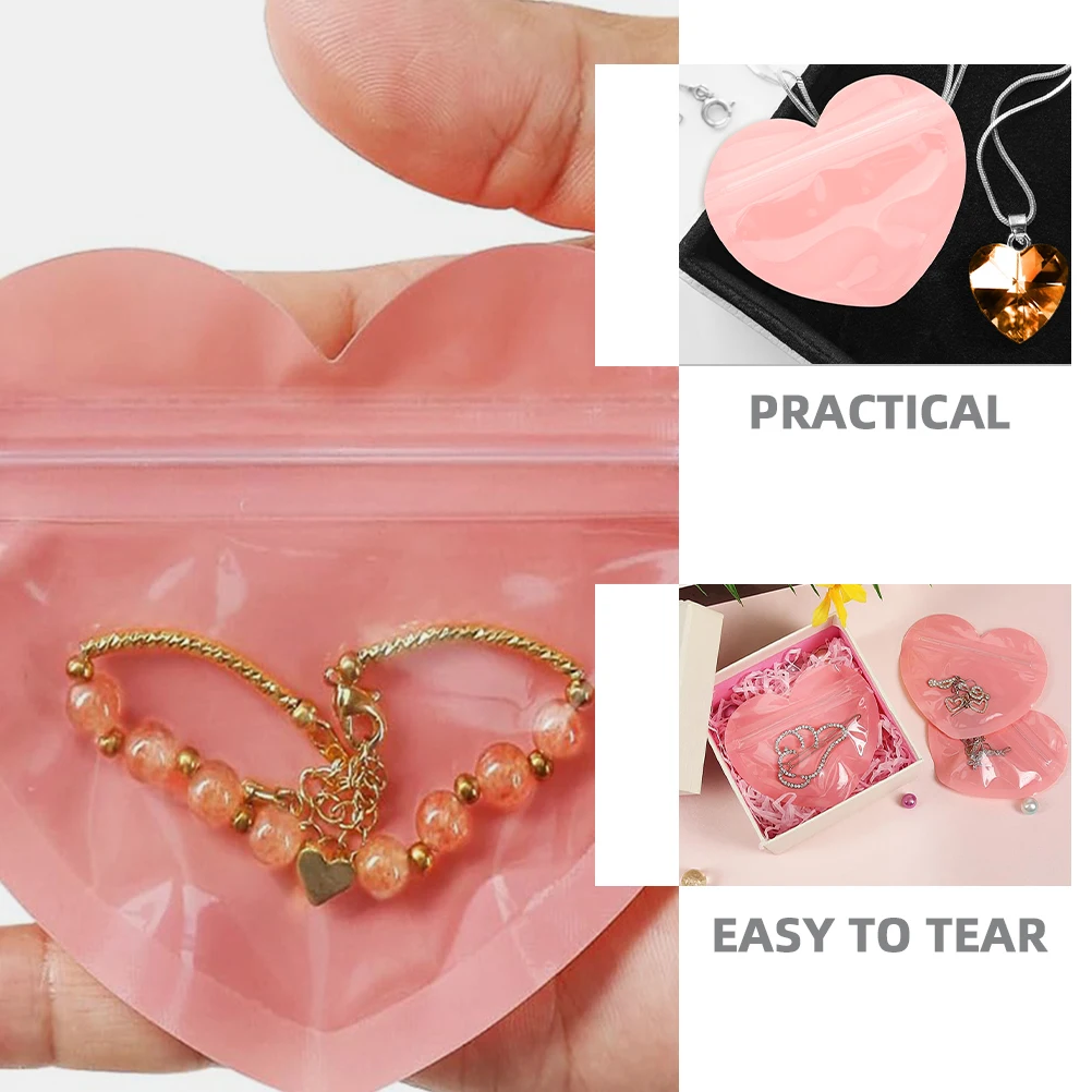 

20pcs Heart Shaped Jewelry Bags Small Plastic Sealing Storage Pouches For Necklace Earrings Valentine Red Zipper Lightweight