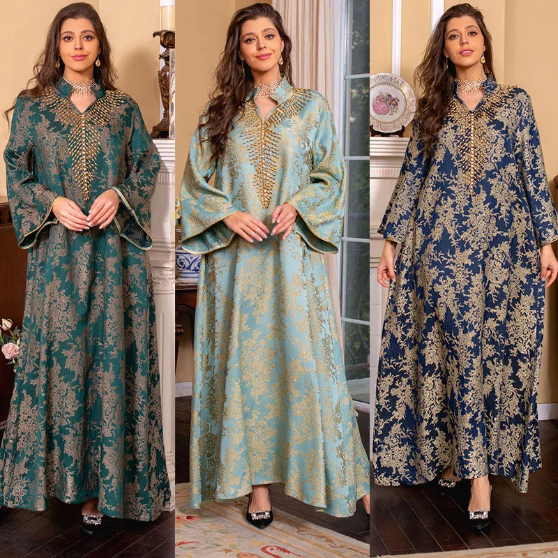 

Muslim Evening Dress With Jacquard Embroidery And Beading Fashionable Arabian Dubai Robe