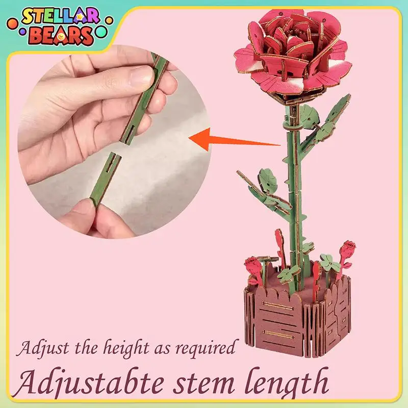 Puzzle 3D en bois, Bouquet de fleurs, jouet éducatif Montessori pour enfants, bricolage, modèle artisanal de fleurs en bois, fleurs éternelles, décoration de maison