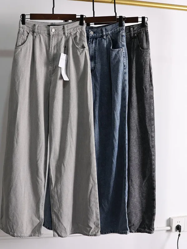 

Women's High Waist Wide Leg Cotton Denim Jeans Soft Comfortable Washed Vintage Style Spring Autumn Loose Fit Casual Trousers