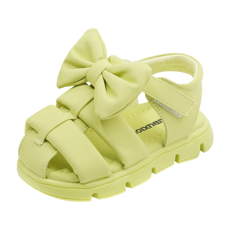 Baby Girls First Walkers Sandals With Cute Butterfly-knot Solid Bright Green Beige Summer Shoes For Little Princess Toddler Shoe