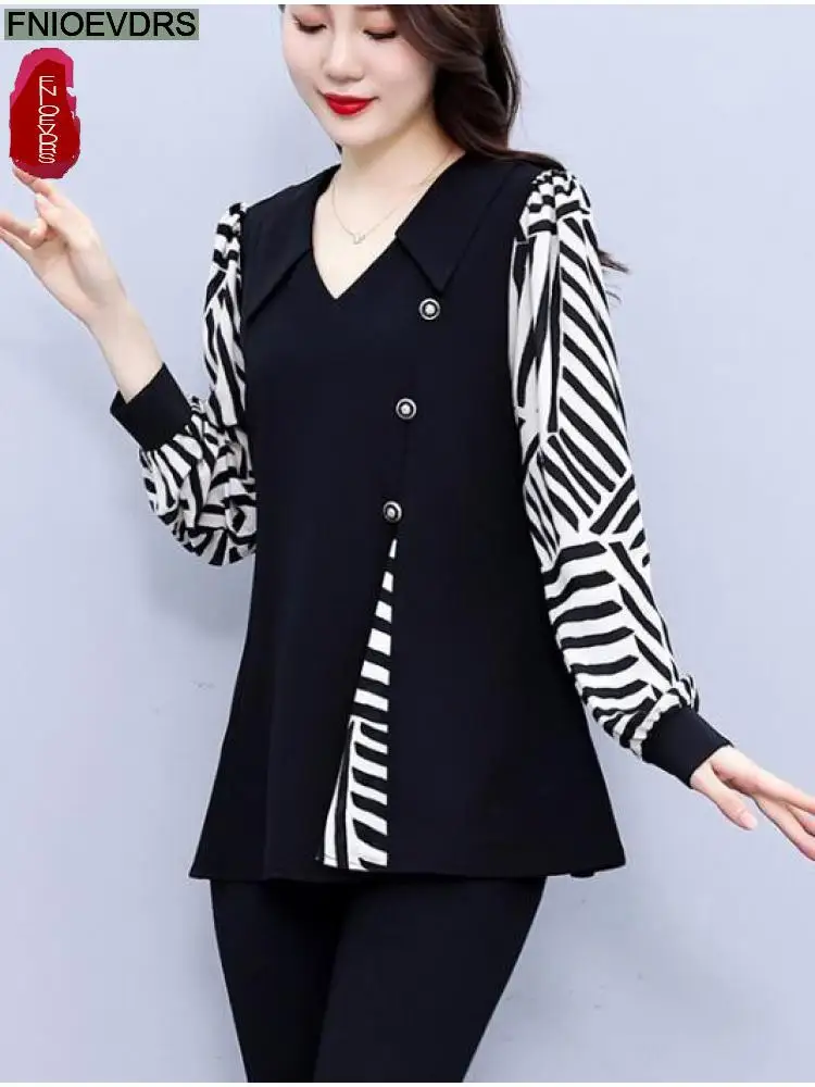 L-5XL New Year Shirt 2024 Women Spring Elegant Office Lady Casual Button Shirts Retro Vintage Black Ruffles Peplum Tops Blouses