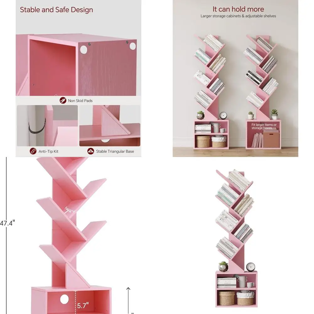 رف كتب على شكل شجرة مكون من 6 طبقات، خزانة كتب طويلة مع خزانة تخزين، منظم أرفف الكتب الضيقة الحديثة، رف كتب قائم على الأرض #1