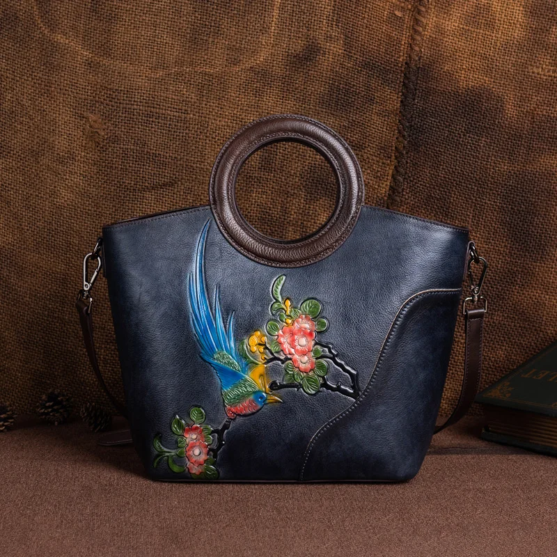 MOTAORA Vintage Embossed Cow Leather Handbags Women Bag Fashion Female Handbag Real Cowhide Large Capacity Floral Shoulder Bags