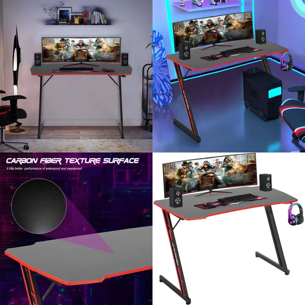 

Ergonomic 47 Z-Shaped Gaming Desk for PC & Workstation, Red, with Peg Hook for Gamers