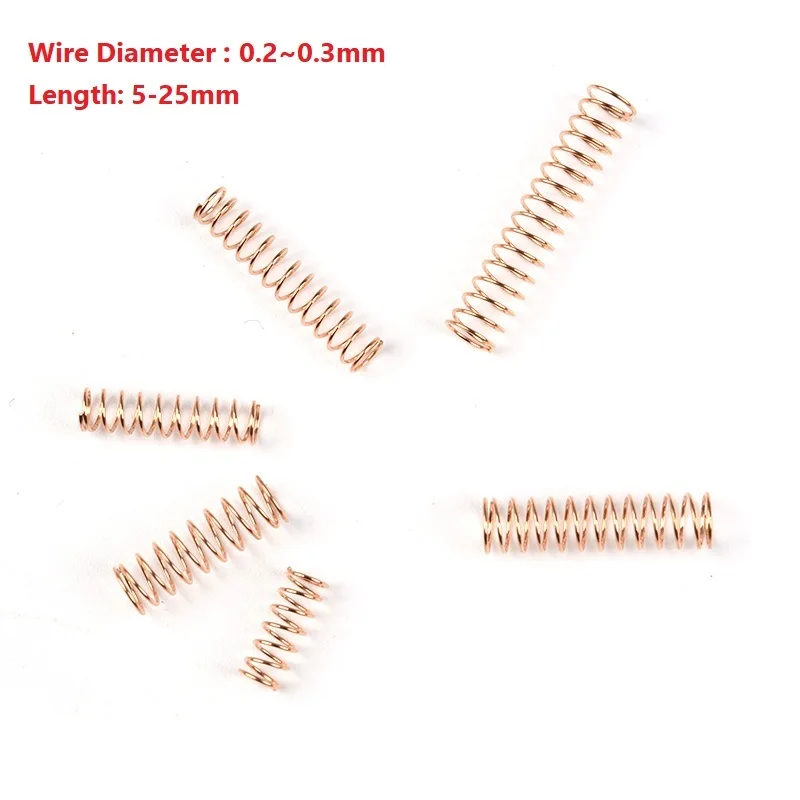 10pcs Wire Diameter 0.2-0.3mm Brass Small Spring Copper Wire Conductive Phosphorus Wire Compression Springs Flashlight New