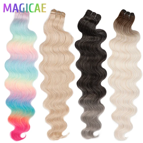 Mechones mágicos de 30 pulgadas y 200 gramos, mechones brasileños ondulados de cuerpo marrón arcoíris, color rubio 27/613, pelo sintético Natural de alta temperatura