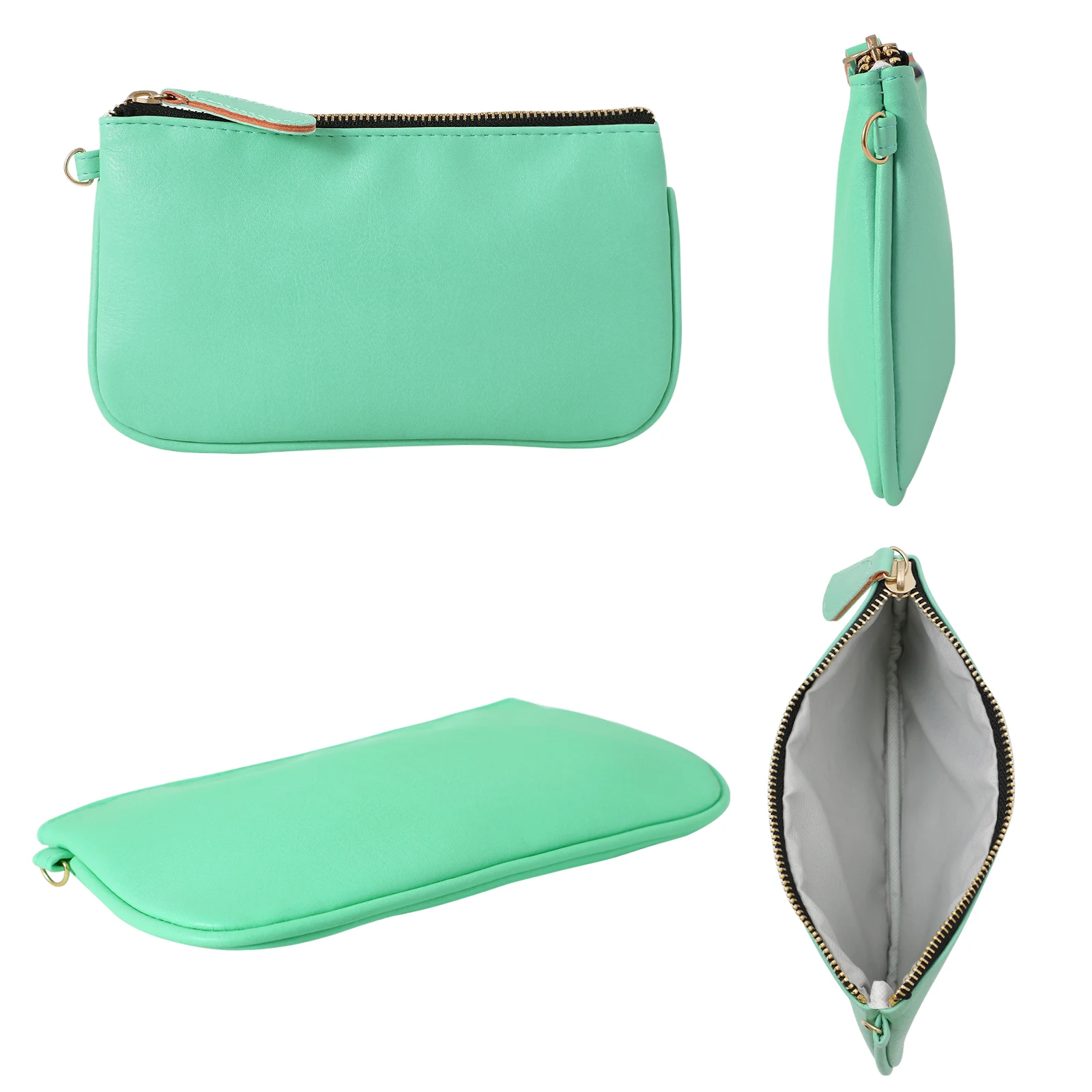 Veganes Leder-Clutch, klassische Damen-Tasche, kleine, minimalistische, mehrfarbige Geldbörse, solides Armband, Geldbörse, Handtasche, Reise-Kosmetiktasche