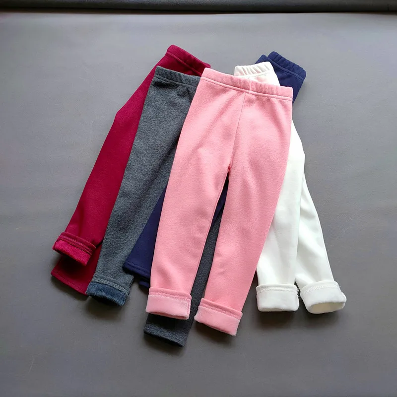 Childrens Clothing 2024 Thick Leggings Autumn and Winter Solid Color Versatile Pants Girls Baby Solid Color Cotton Pants