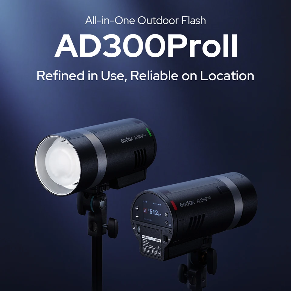 Godox AD300Pro II All-in-One Outdoor Flash 0.01-1.5S Recycle Time Compatible with Most TTL Systems for Video Studio